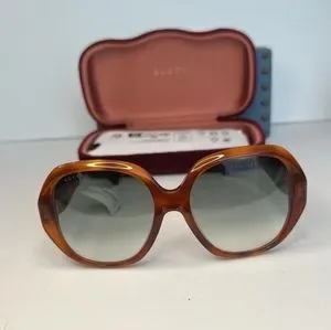 Authentic New Gucci GG0796S-003 56 Ladies Sunglasses Gucci GG0796S Sunglasses Women Havana Geometric 56mm New 100  main image 2